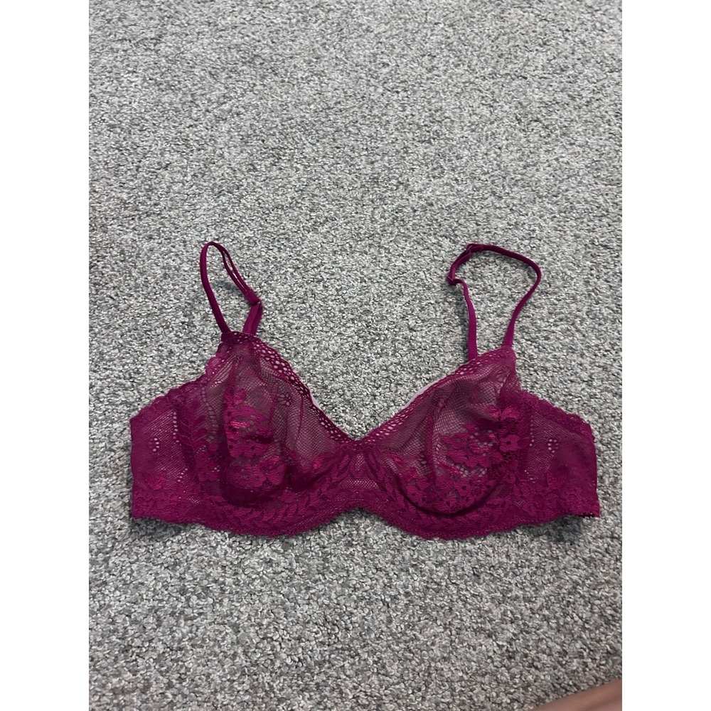 Victoria's Secret Magenta Floral Lace Demi Bra Unlined Underwire 36B Purple vtg